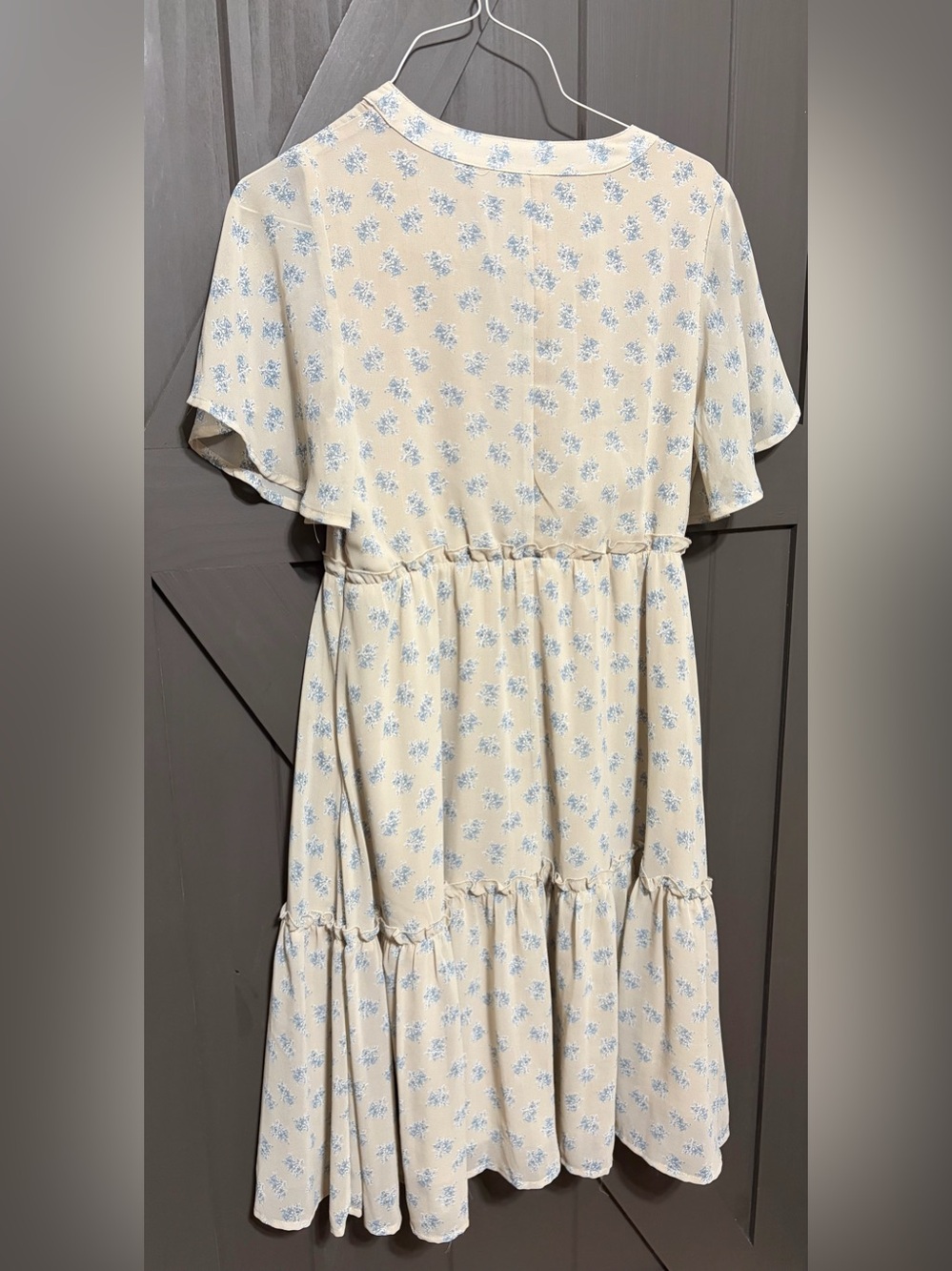 Mikarose Cream Dress with Light Blue Floral Print